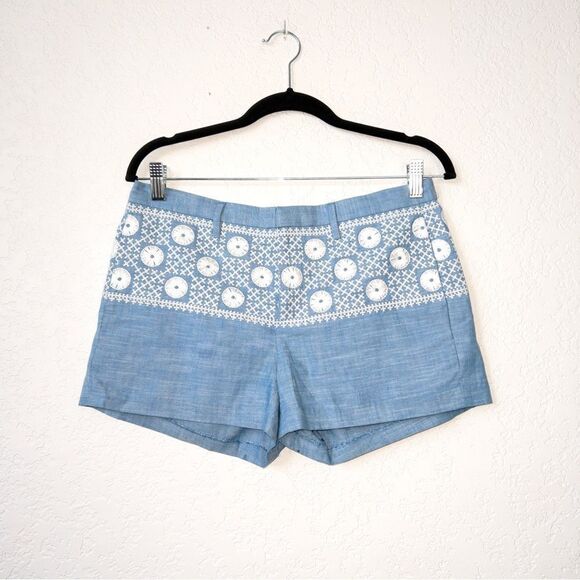 Madewell Chambray Sunstitch Embroidered Shorts Size 4 - Picture 2 of 8